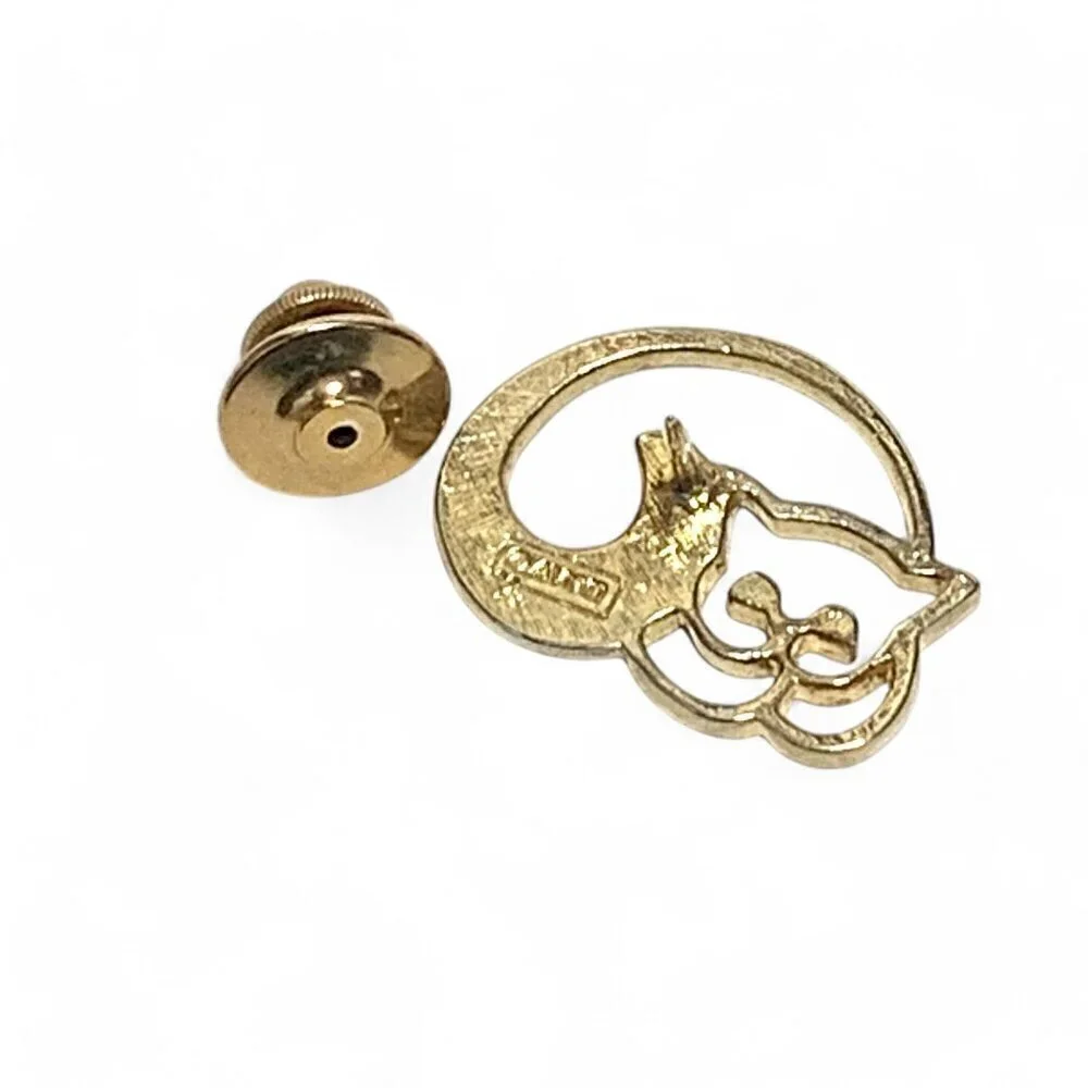 Vintage Avon Cat-Themed Pin With Pave Crystal Tail Minimalist Design Gold Tone